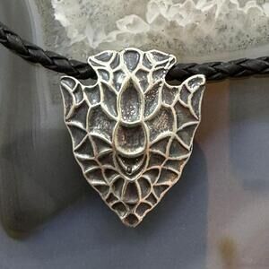 Carolyn Pollack Sterling Arrowhead Pendant with Black Braided Leather Necklace